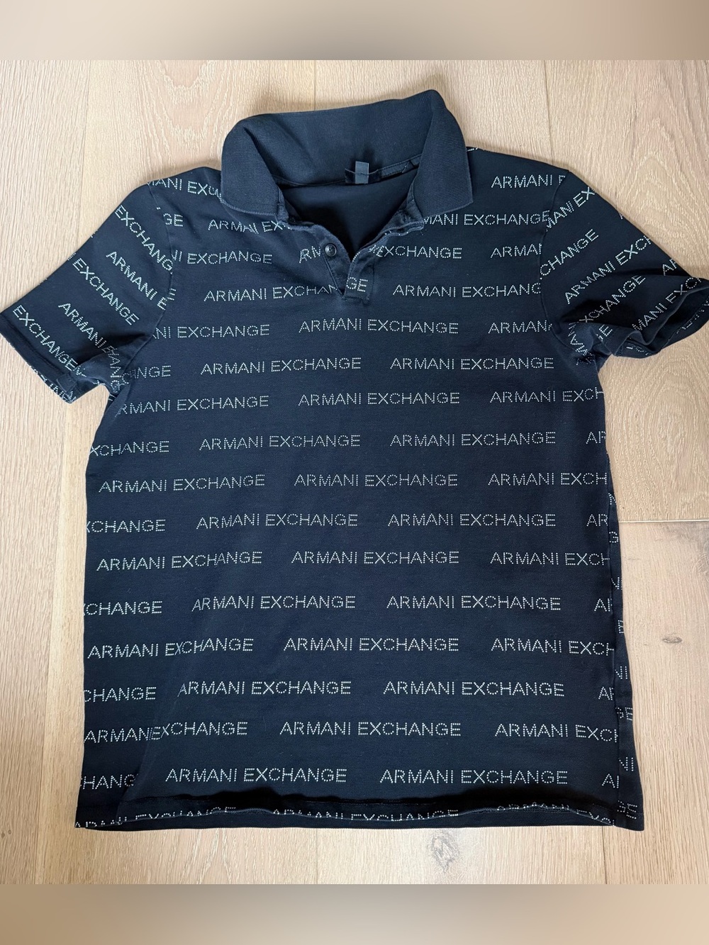 Armani Exchange Black All-Over Logo Polo